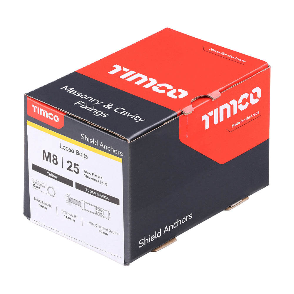 Timco M8 x 75mm Shield Anchor Loose Bolt - Box of 50 (0825LSH)