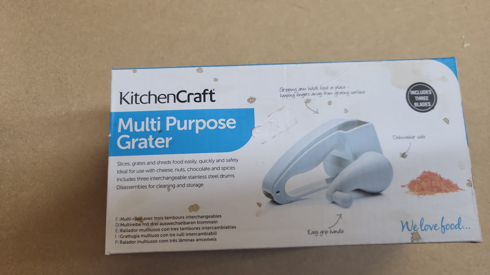 KitchenCraft Plastic Rotary Grater Mill With Three Blades