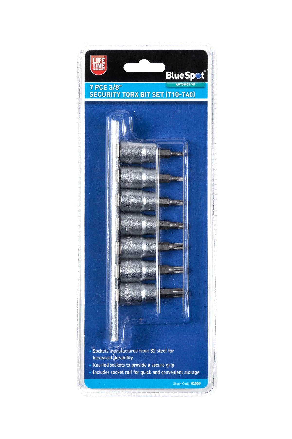 Bluespot 7 Piece 3/8in Security Torx Bit Set (T10 - T40) (01553)