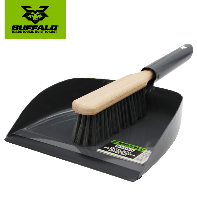 Buffalo Heavy Duty Metal Dustpan with Wooden Brush (1633)