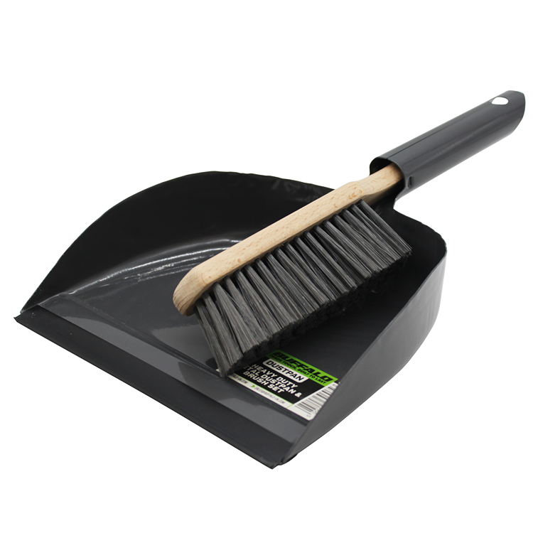 Buffalo Heavy Duty Metal Dustpan with Wooden Brush (1633)