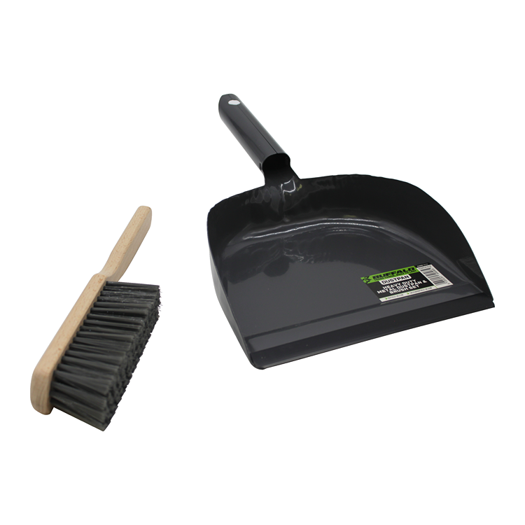 Buffalo Heavy Duty Metal Dustpan with Wooden Brush (1633)