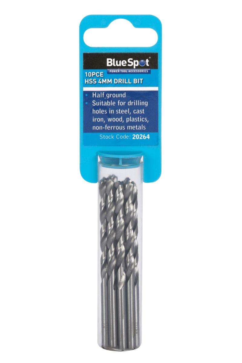 BlueSpot HSS 4mm Drills - Pack of 10 (20264)