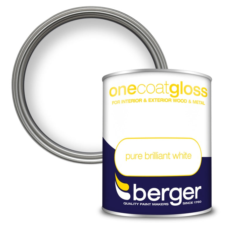 Berger One Coat Gloss Pure Brilliant White Interior & External 750ml