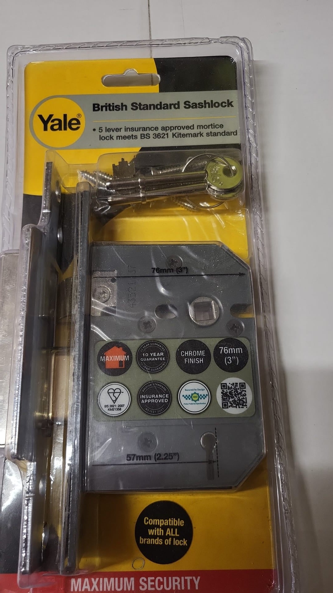 Yale 5 Lever Mortice Sashlock 76mm (3in) Chrome Finish (P-M560-CH-80)