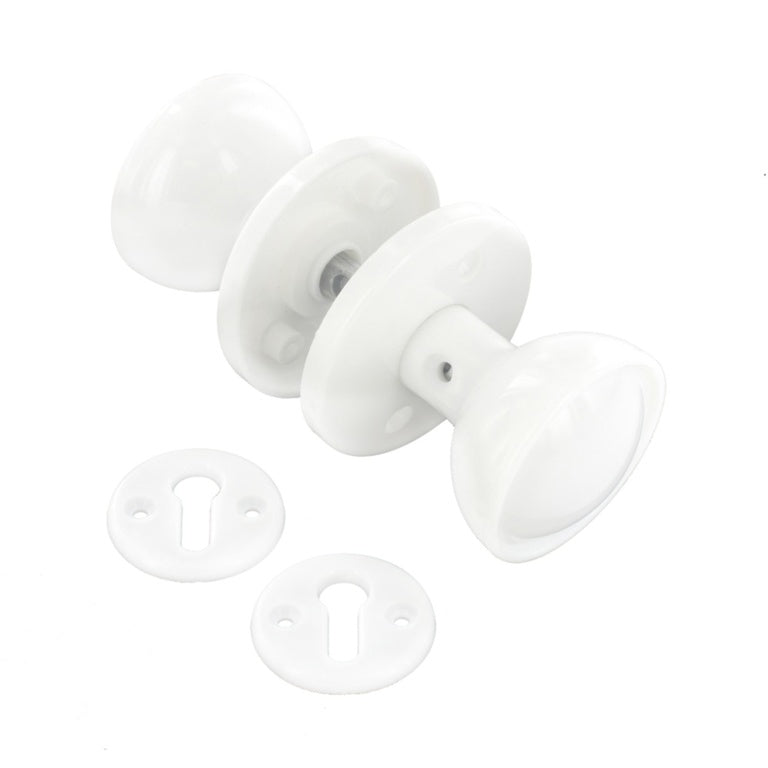 Securit White Plastic Mortice Knob Set 60mm (2 1/2in) (S3240)