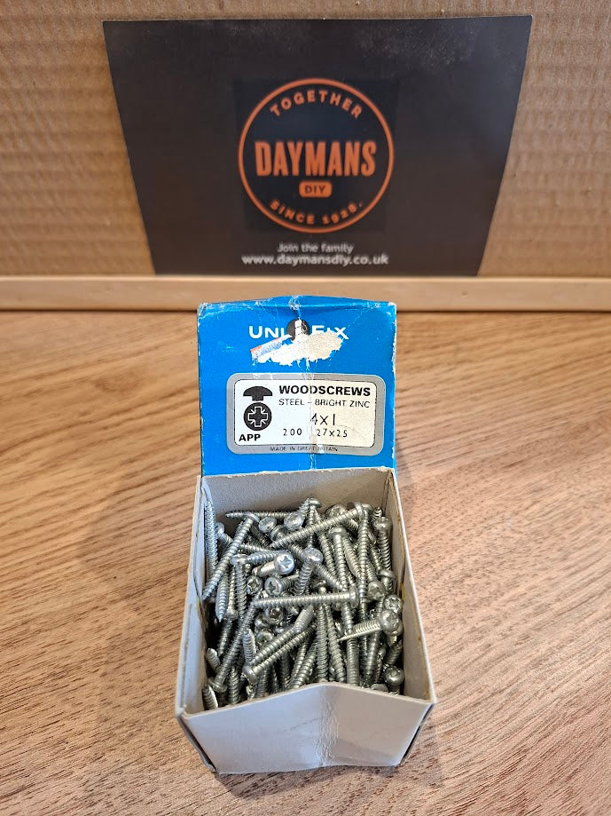 Vintage Unifix 4 x 1in Pozidrive Steel Round Head - Bright Zinc Screws