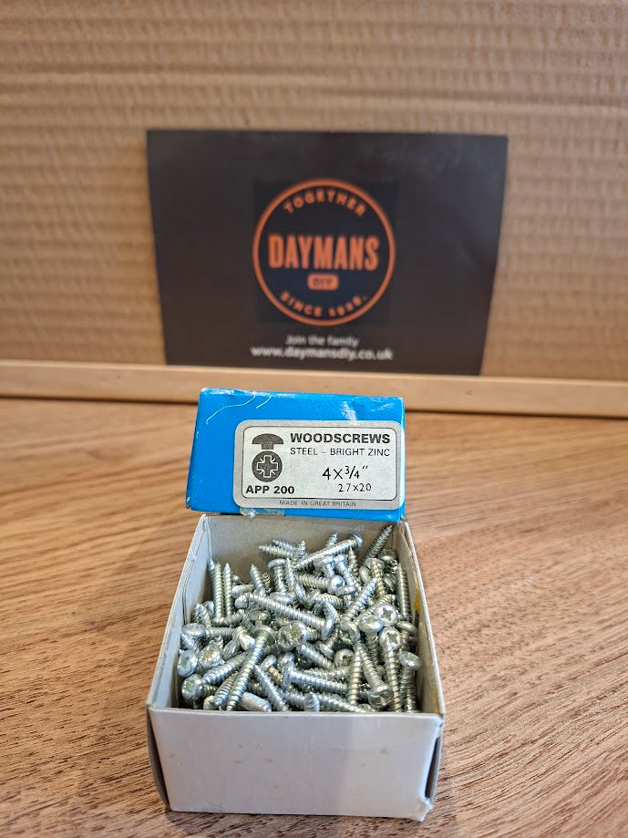 Vintage Unifix 4 x 3/4in Pozidrive Steel Round Head - Bright Zinc Screws
