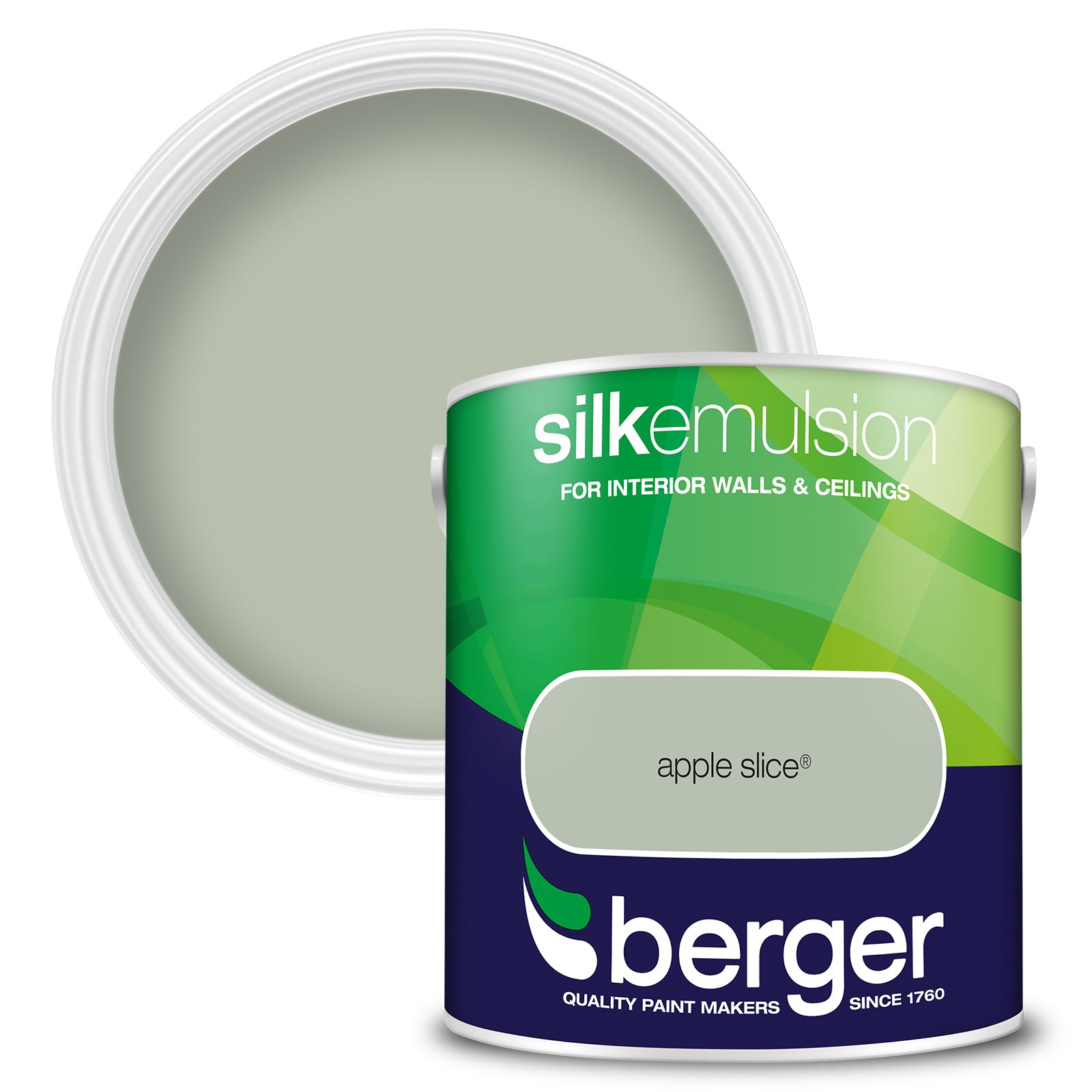 Berger Coloured Silk Emulsion Apple Slice 2.5L (2 Tubs For £35)