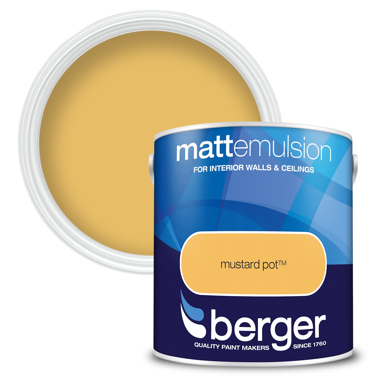 Berger Coloured Matt Emulsion Mustard Pot 2.5L (2 Tubs For £35)