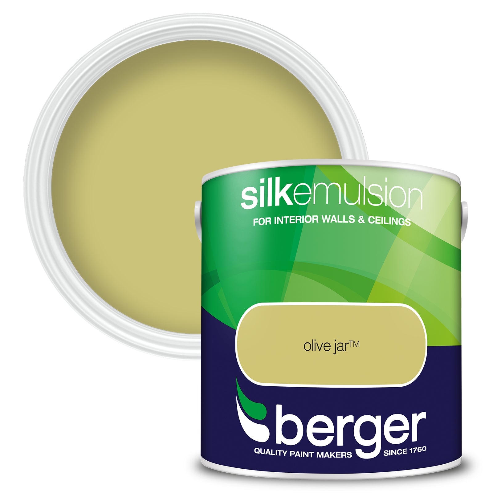 Berger Coloured Silk Emulsion Olive Jar 2.5L (2 Tubs For £35)