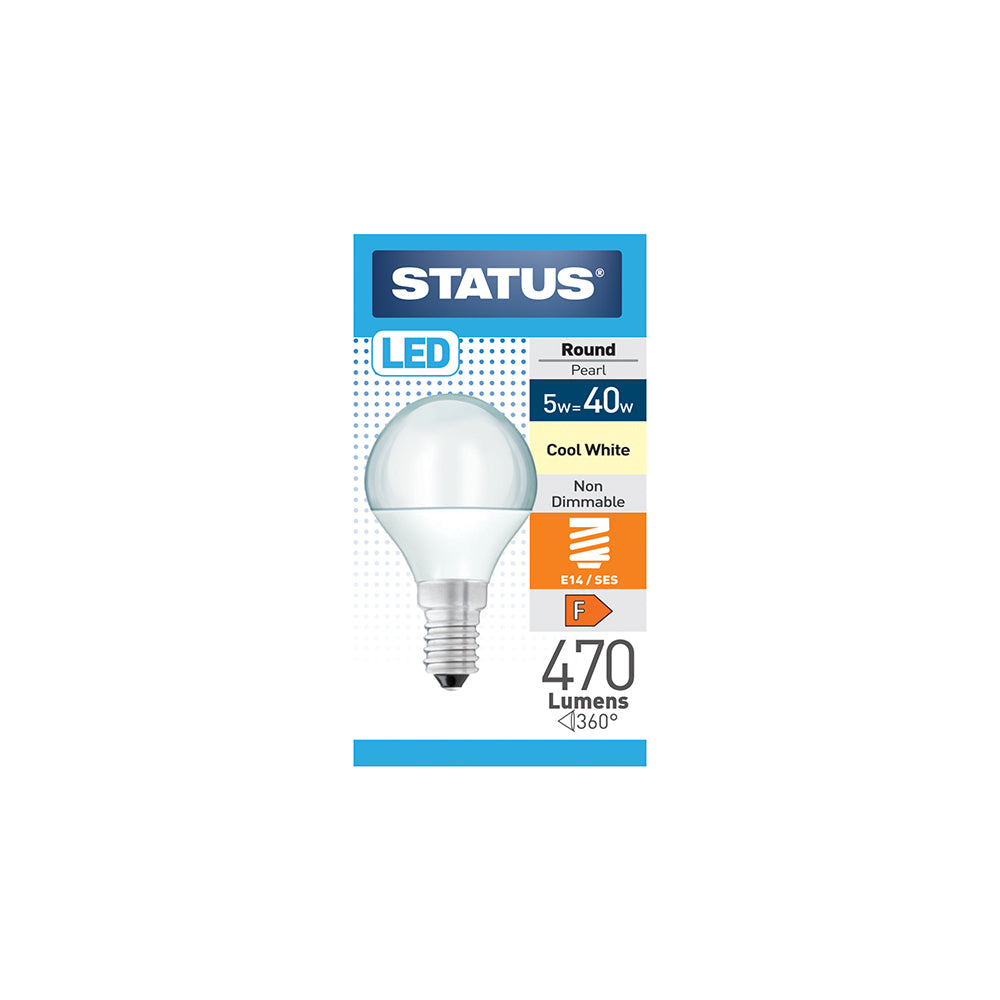 LED Round Pearl Light Bulb - Cool White - SES/E14 Small Screw Cap - 5w =40w (5SLRCE14P1B10)