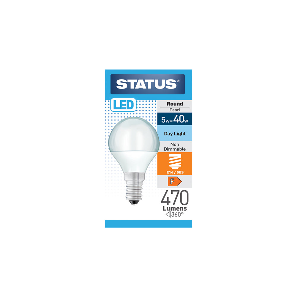 LED Round Pearl Light Bulb - Day Light - SES/E14 Small Screw Cap - 5w = 40w (5SLRDE14P1B10)