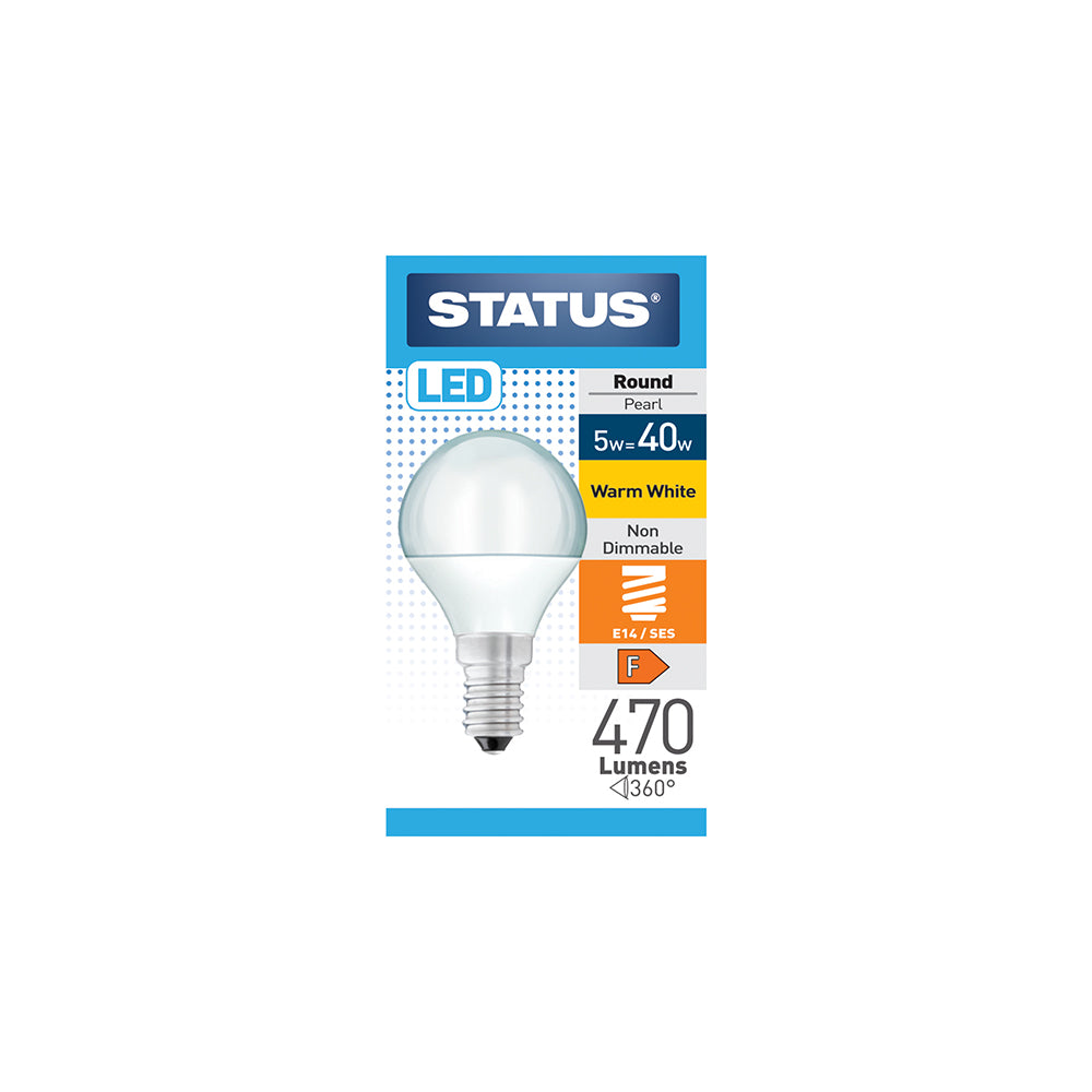 LED Round Pearl Light Bulb - Warm White - SES/E14 Small Screw Cap - 5w =40w