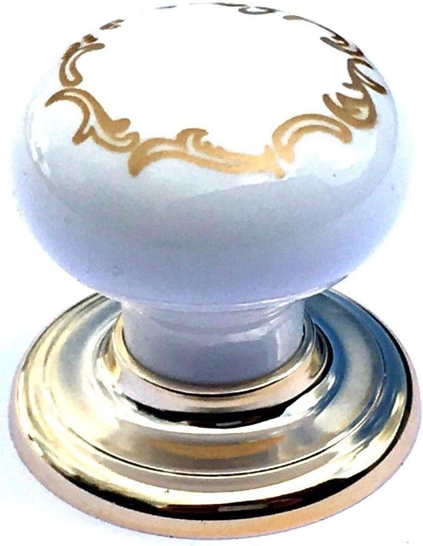 Magnolia & Gold Scroll Knobs 35mm Ceramic Porcelain