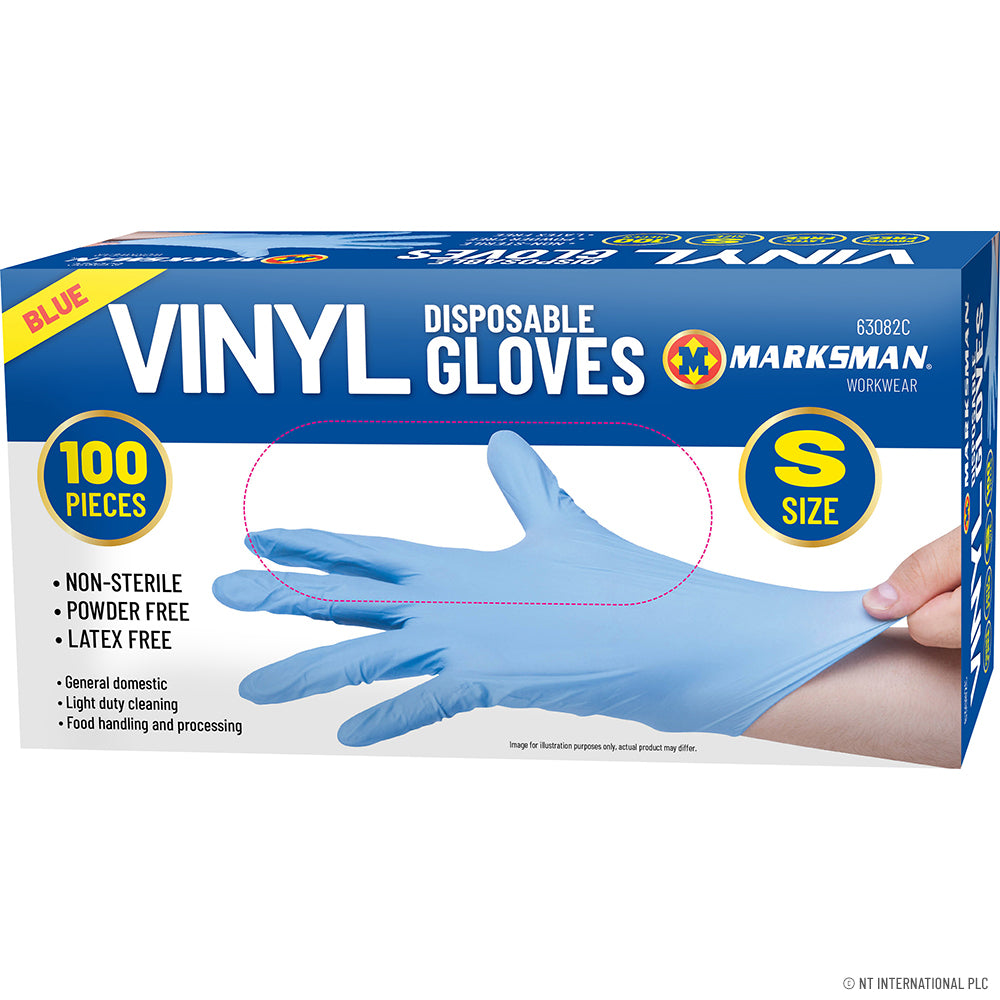 Marksman Blue Vinyl Powder Free Disposable Gloves Small (63082C)