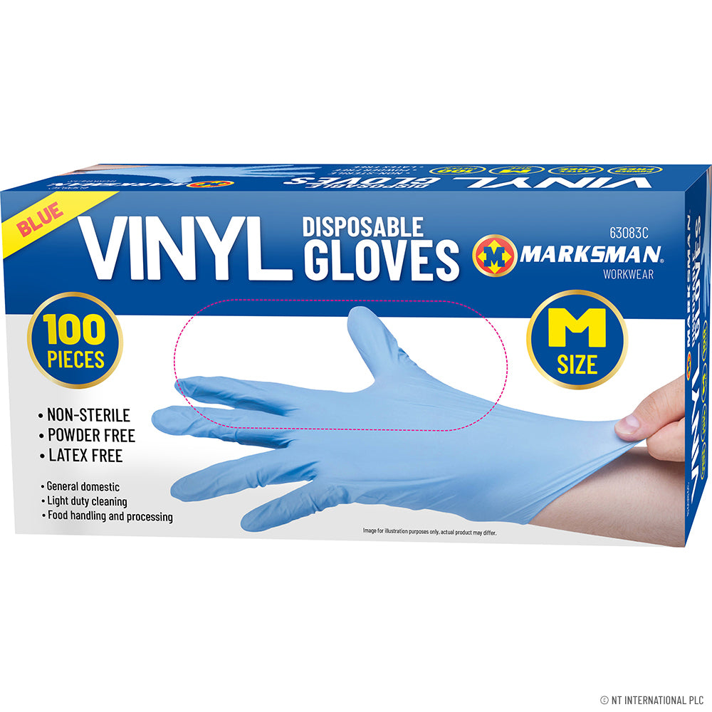 Marksman Blue Vinyl Powder Free Disposable Gloves Medium (63083C)