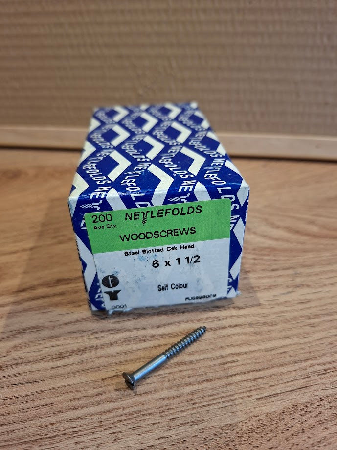 Vintage Nettlefolds 6 x 1 1/2in Slotted Steel CSK Screws