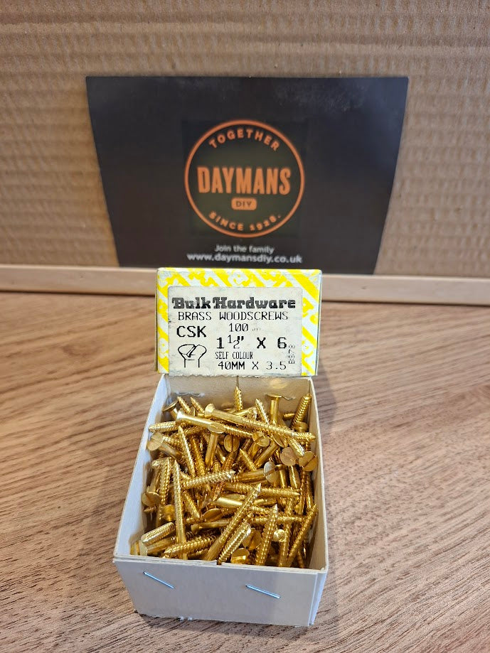 Vintage 6 x 1 1/2in Slotted Brass CSK Screws