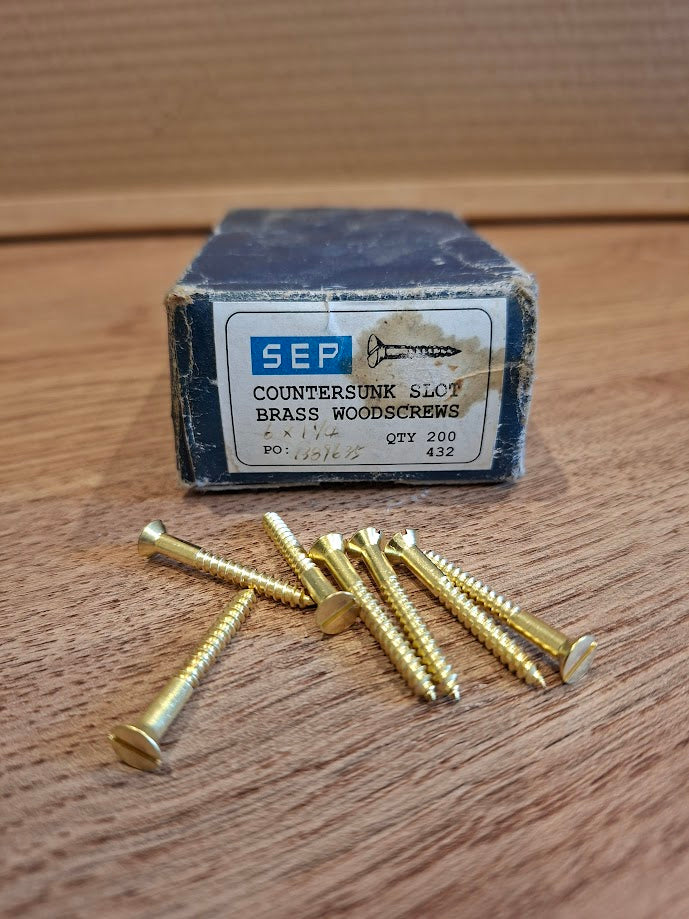 Vintage 6 x 1 1/4in Slotted Brass CSK Screws