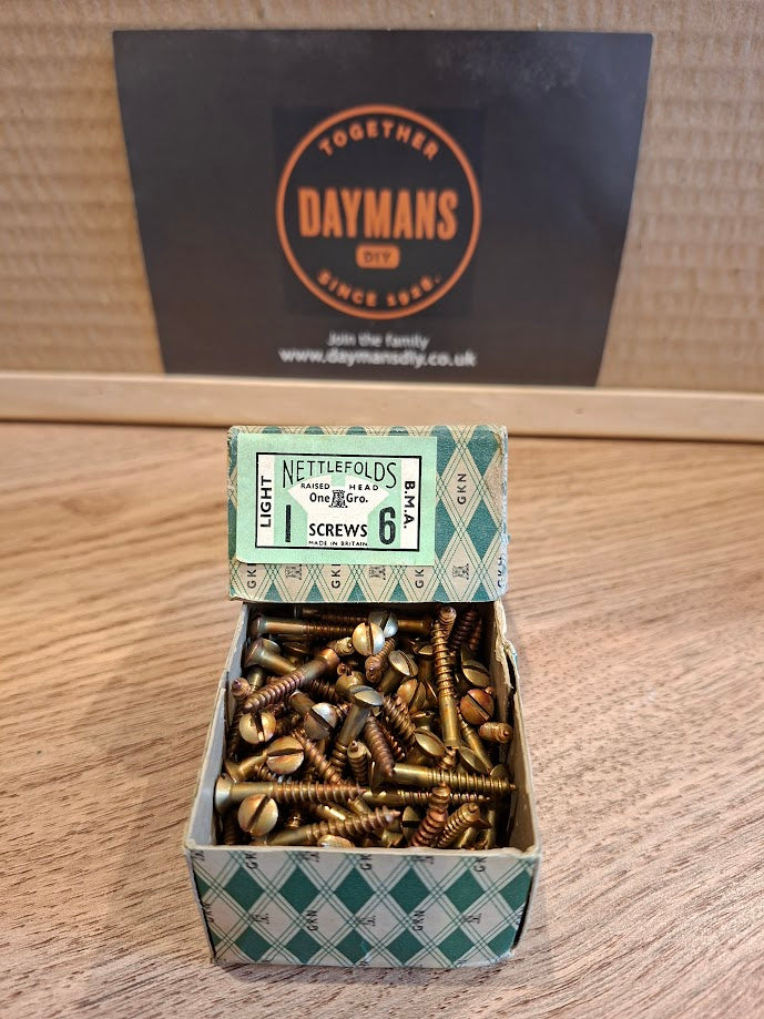 Vintage Nettlefolds 6 x 1in Slotted Brass Raised Head Light Bronze Metal Antique Screws