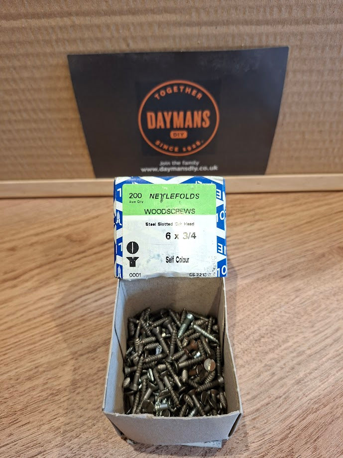 Vintage Nettlefolds 6 x 3/4in Slotted Steel CSK Screws