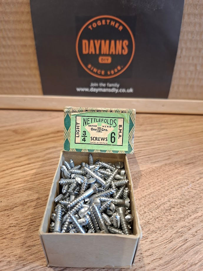 Vintage Nettlefolds 6 x 3/4in Slotted Brass Raised Head Bronze Metal Antique Brushed Chrome Screws