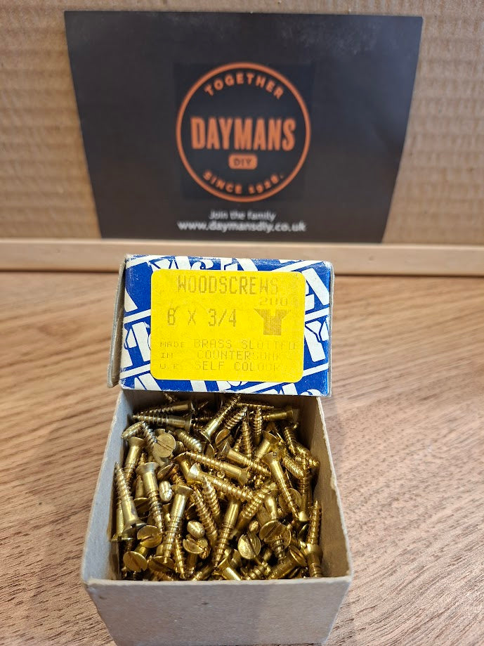 Vintage 6 x 3/4in Slotted Brass CSK Screws