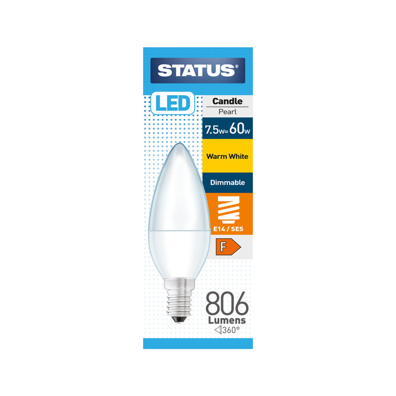 Status LED Dimmable Candle Bulb - 7.5w = 60w - Small Screw Cap - E14/SES - Warm White