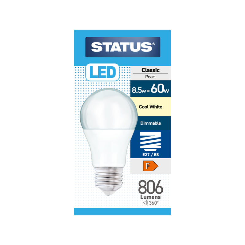Status LED Dimmable Classic GLS Bulb - 8.5w = 60w - Screw Cap - E27/ES - Cool White