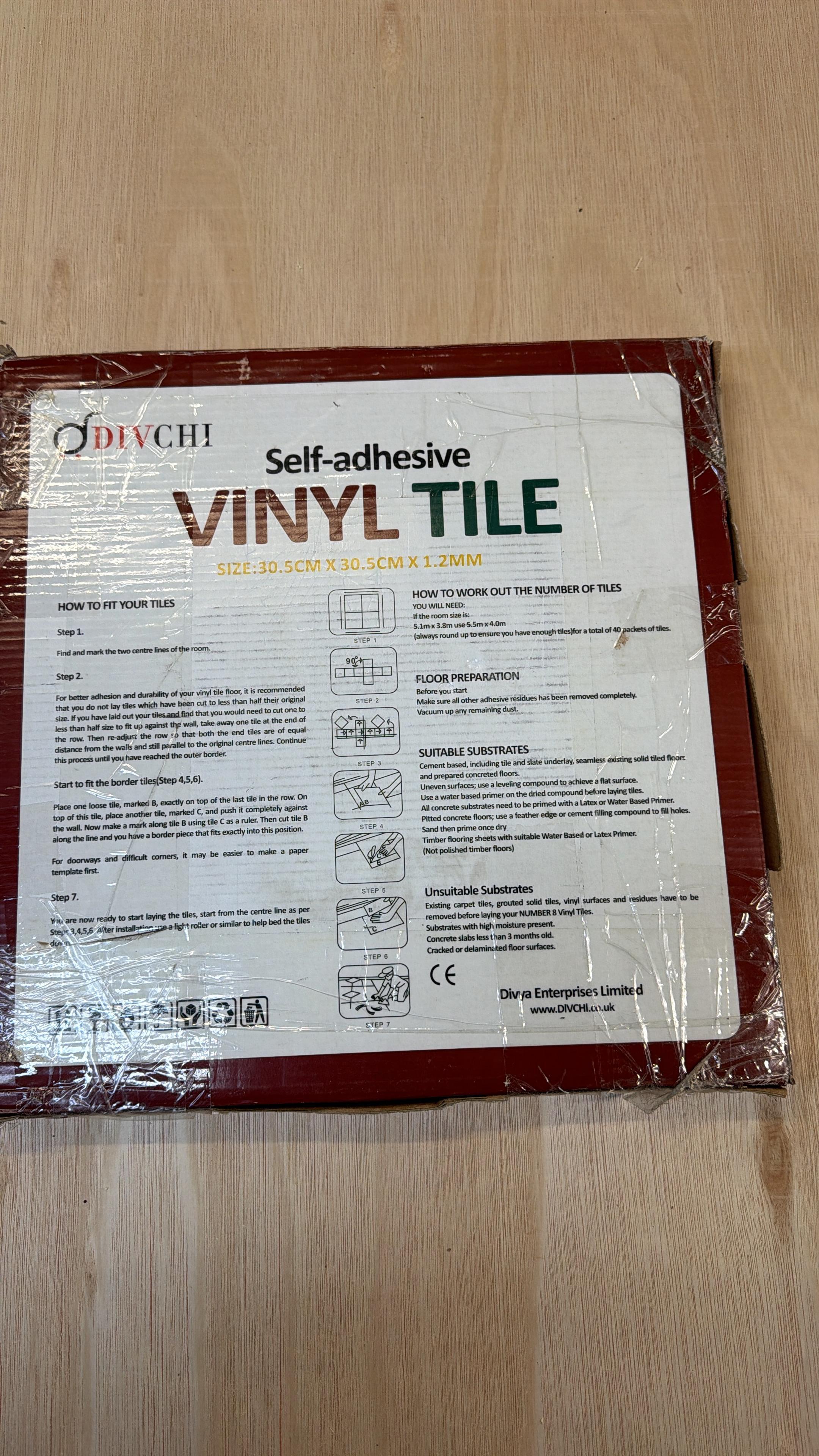 Divchi Self Adhesive Vinyl Tile Grey Wood - 49 Tiles