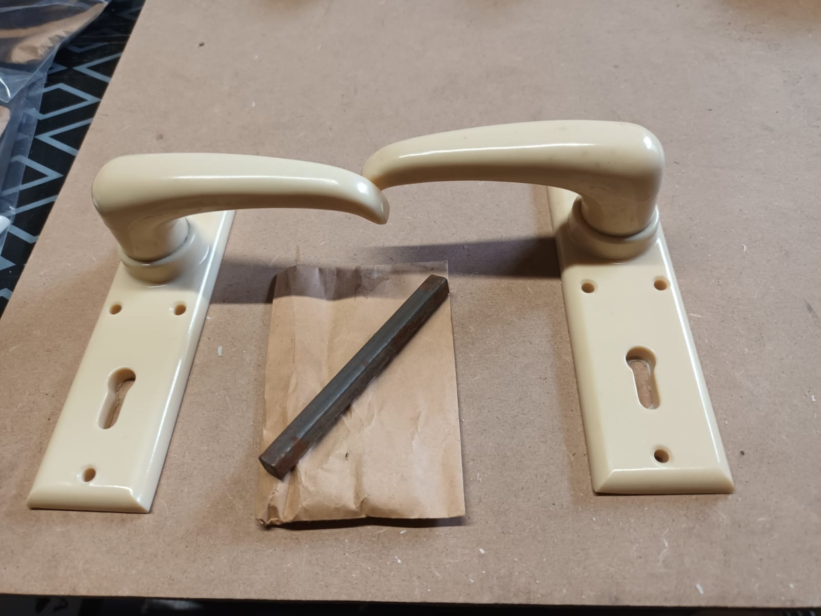 Vintage Cream Plastic Door Handle Pair