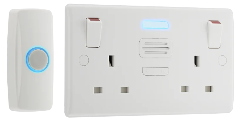 Nexus Double Switched 13A Power Socket with Door Chime - White (822BELL-01)