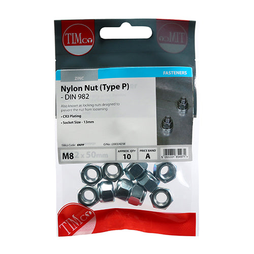 Timco M8 Nylon Nuts (Type P) - 10 Pack (8NPP)