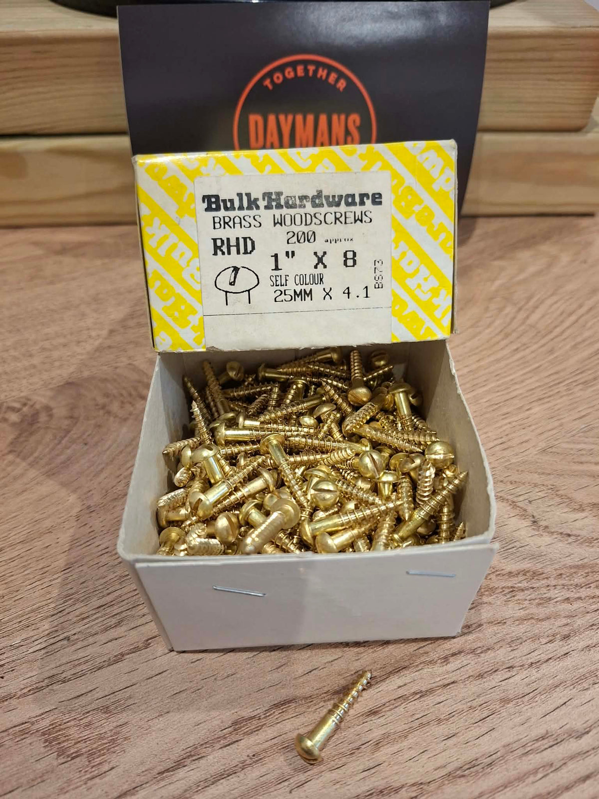 Vintage Nettlefolds 8 x 1in Slotted Brass Rounded Head Screws