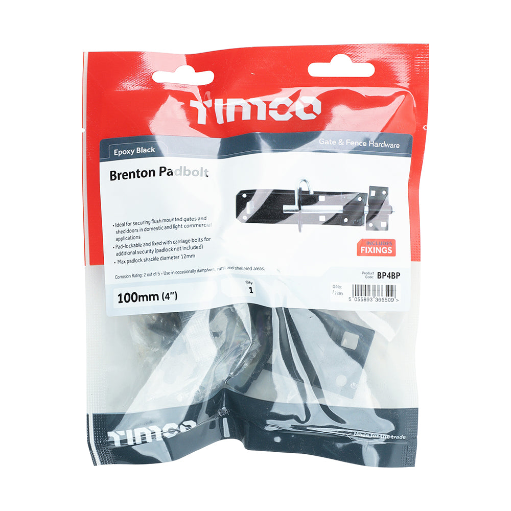 Timco Black Padbolt / Padlock Bolt 100mm (4in) (BP4BP)