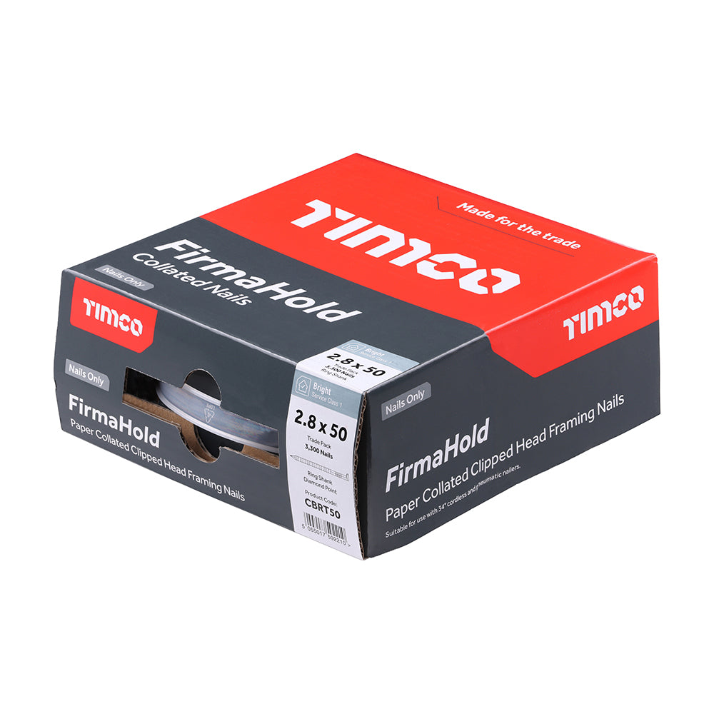 Timco FirmaHold Collated Clipped Head Nails - Trade Pack - Ring Shank - Bright 2.8 x 50mm (CBRT50)