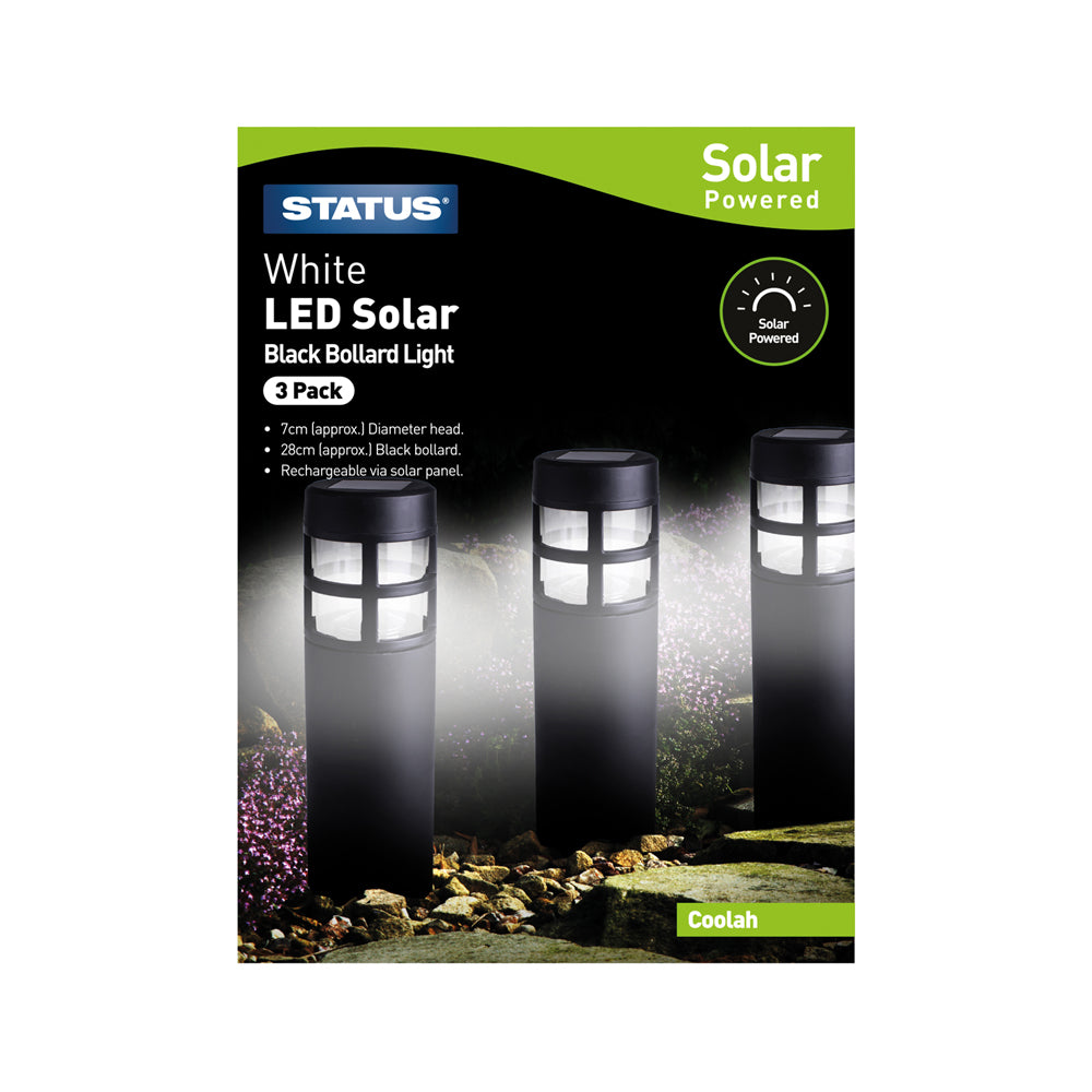 Status White LED Solar Black Bollard Light (COOLAHSS3PK6)