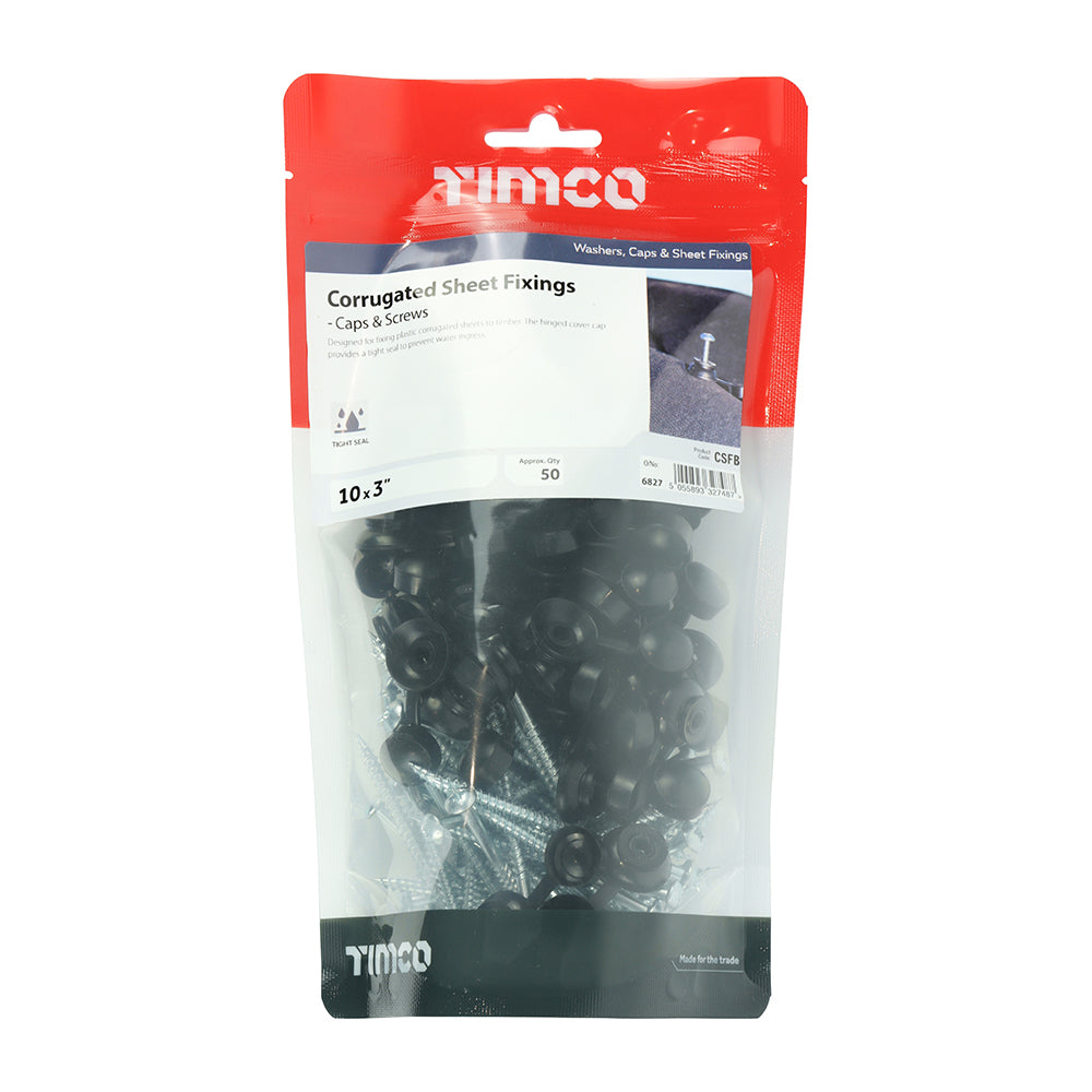 Corrugated Roofing Screws Black Caps 5 x 75mm (10 x 3in) - 10 Pack or 50 pack