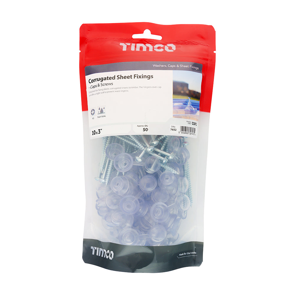 Corrugated Roofing Screws Clear Caps 5 x 75mm (10 x 3in) - 10 Pack or 50 pack