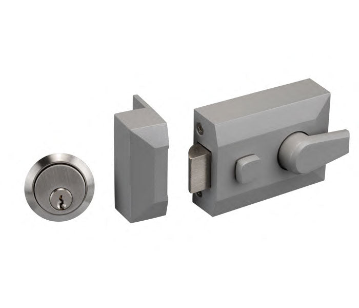 Deadlocking Nightlatch With Cylinder Grey - 60mm Backset