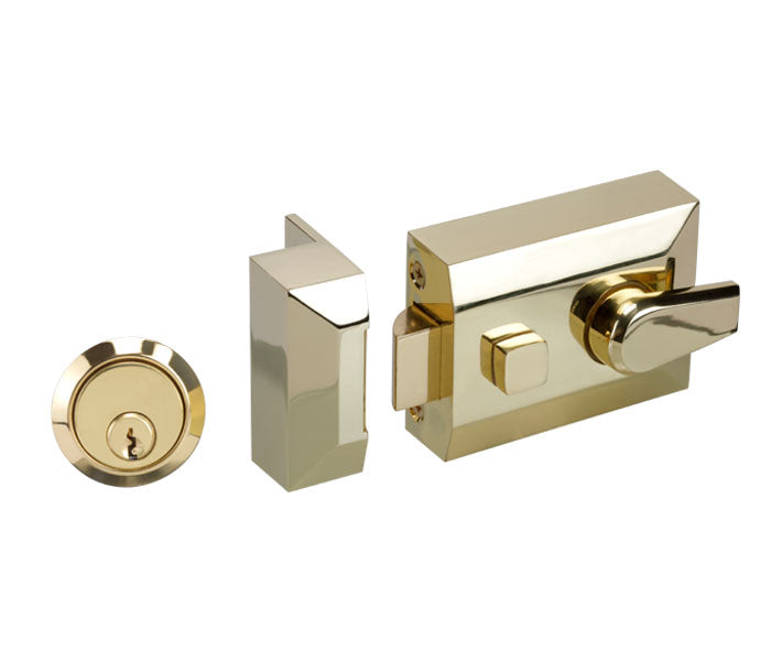Deadlocking Nightlatch With Cylinder Polished Brass - 60mm backset