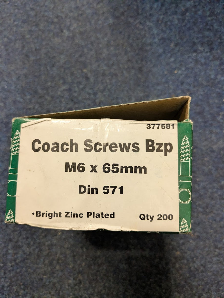 Coach Screws M6 x 65mm Box of 200