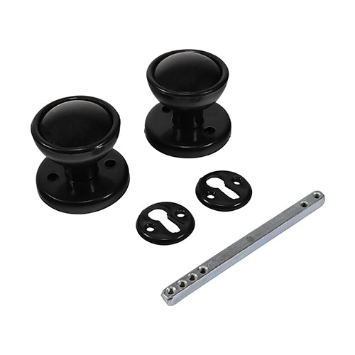 Timco Black Plastic Rim / Mortice Knob Set - Black 50mm (2in) (RPKSB)