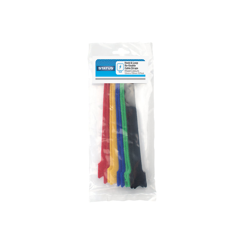 Status Hook & Loop Re-Usable Cable Straps 12mm x 150mm - 10 Pack