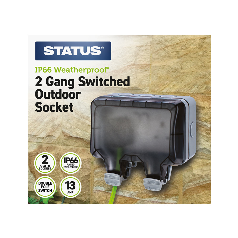2 gang Switched Outdoor Socket (S2GWWSIP661PKB4)