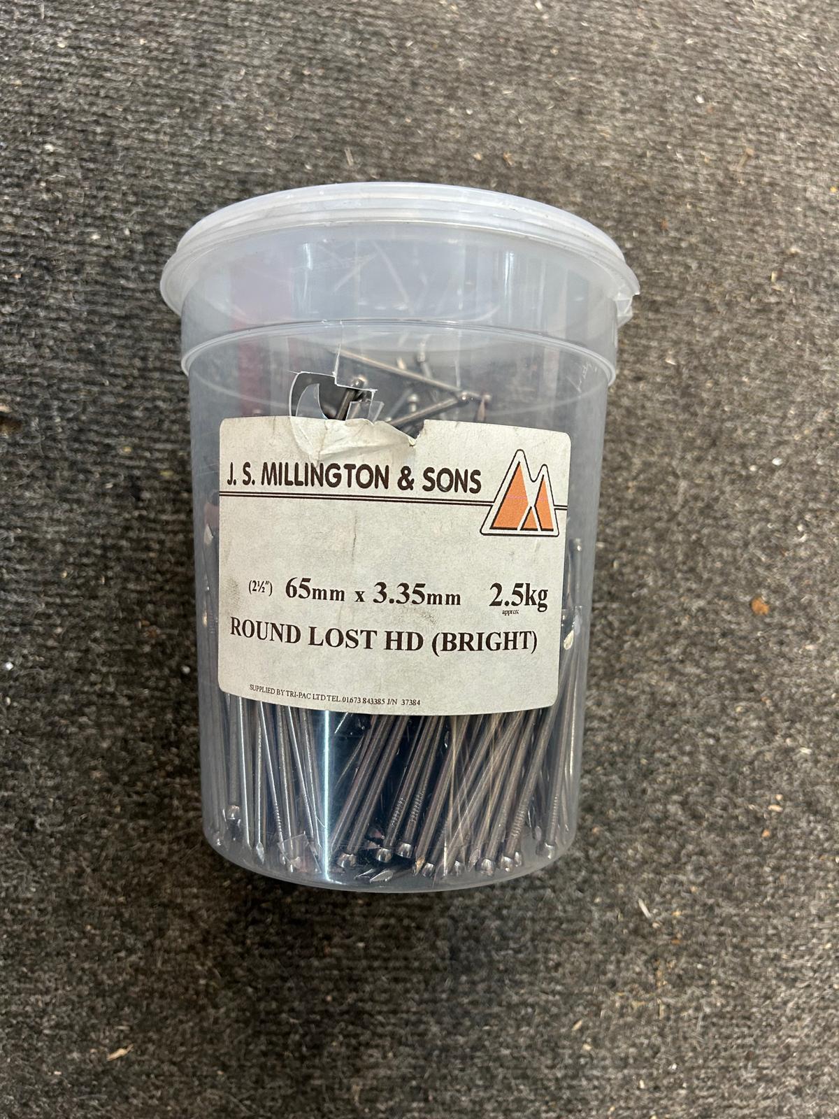 Round Lost Head Bright Nails 65mm x 3.35mm 2.5kg tub