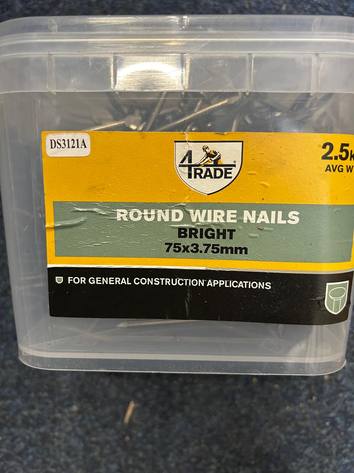 4trade Bright Round Wire Nails 75mm x 3.75mm 2.5kg Tub