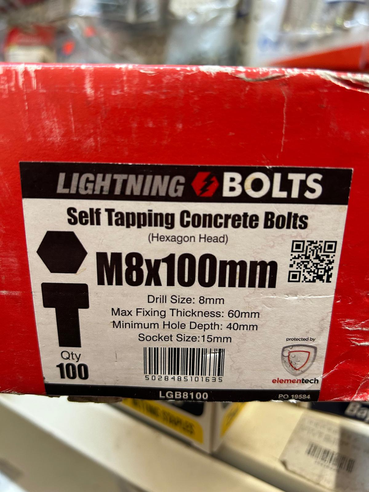 Lightning Bolt M8 x 100 Box 100 Hex Head (LGB8100)