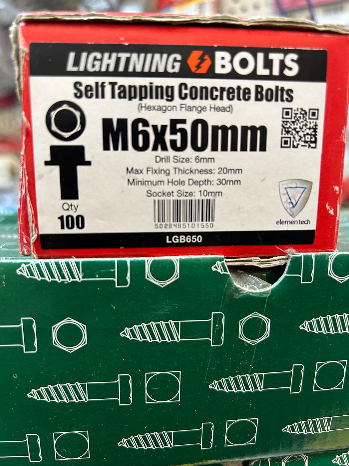 Lightning Bolt M6 x 50mm Box 100 Hex/Flange Head (LGB650)